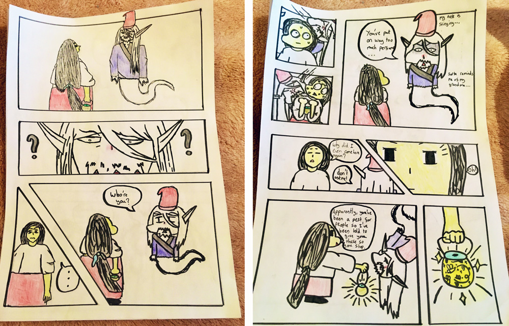 A participant's comic, inspired by "Mount Yoshino midnight-moon" print from The Fitzwilliam Museum's collections.