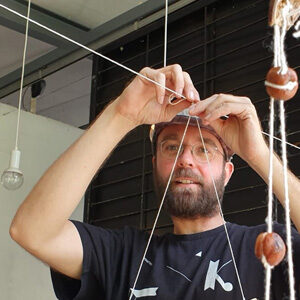 Mostyn holding a sculpture workshop