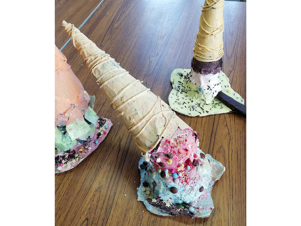 Ice-cream cone shaped sculptures by Julia Rigby