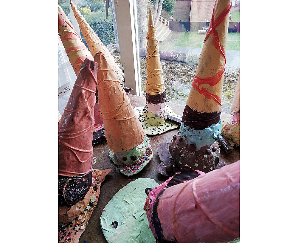 Ice-cream cone shaped sculptures by Julia Rigby
