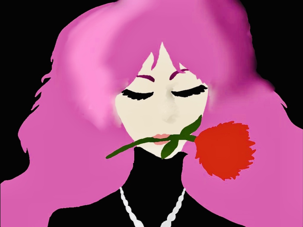 Pink Hair and Red Rose Illustration by Ava Jolliffe