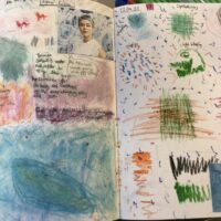 An open page spread of a child's sketchbook