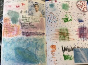 An open page spread of a child's sketchbook