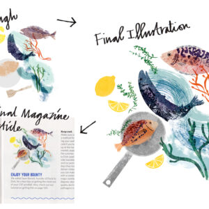 Editorial Illustration Rough to Final by Claire Harrup