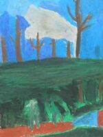 Trees painted in oil pastel inspired by Paul Nash