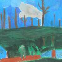 Trees painted in oil pastel inspired by Paul Nash
