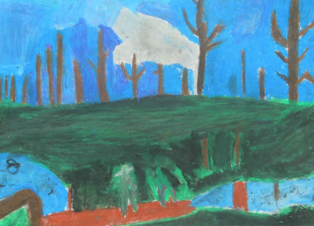 Trees painted in oil pastel inspired by Paul Nash