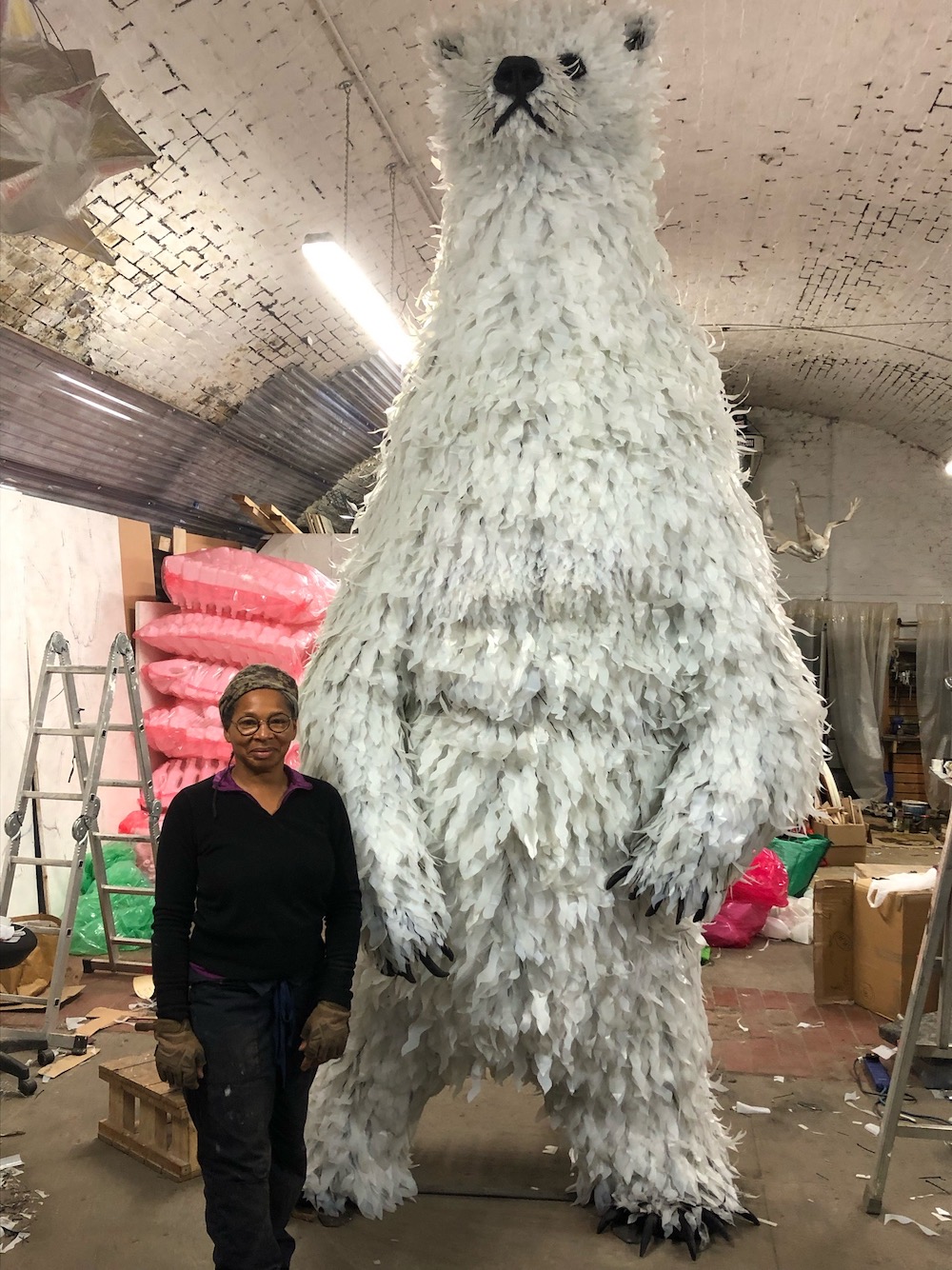 Polar Bear In The Studio (Created With 3000 Plastic Milk Bottles) by Faith Bebbington