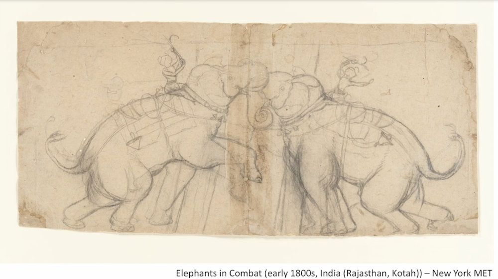 Elephans in Combat (early 1800s, India (Rajasthan, Kotaj))- New York MET