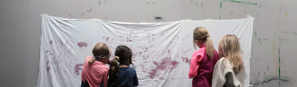 Children Painting On A Sheet by Mostyn de Beer
