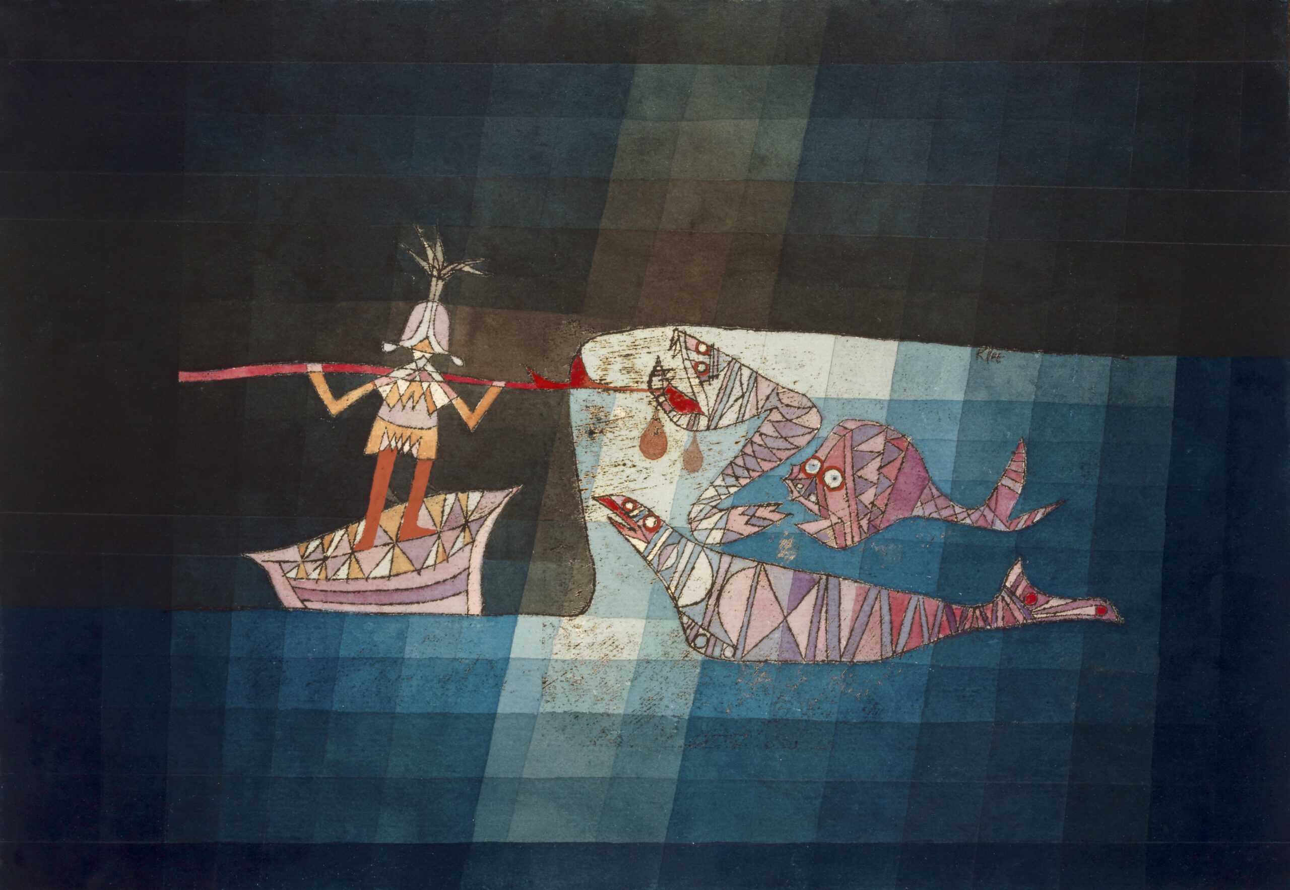 Battle scene from the funny and fantastic opera "The Seafarers" (1923) painting in high resolution by Paul Klee. Original from the Kunstmuseum Basel Museum