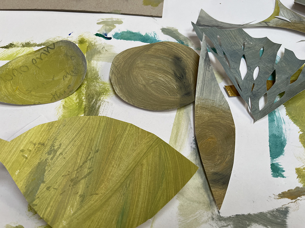 Cur, painted acrylic paint shapes