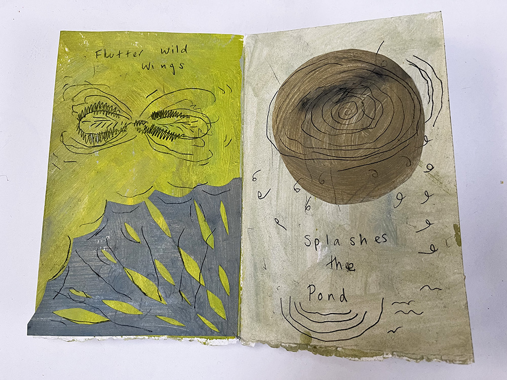 monoprint, paint and collage sketchbook
