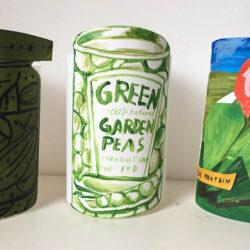 Create a simple class installation of tinned food sculptures.