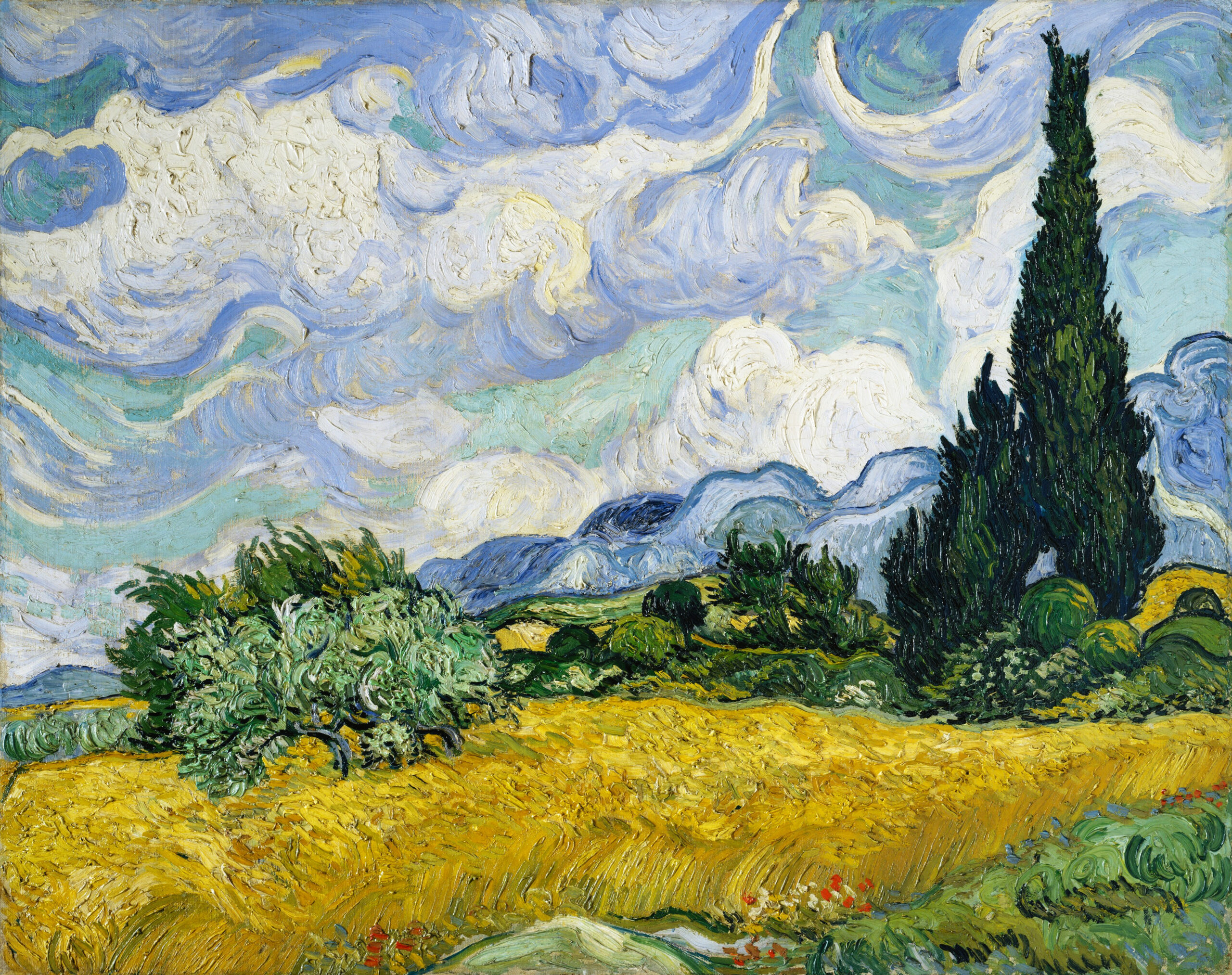 Wheat Field with Cypresses (1889) by Vincent Van Gogh. Original from the MET Museum.