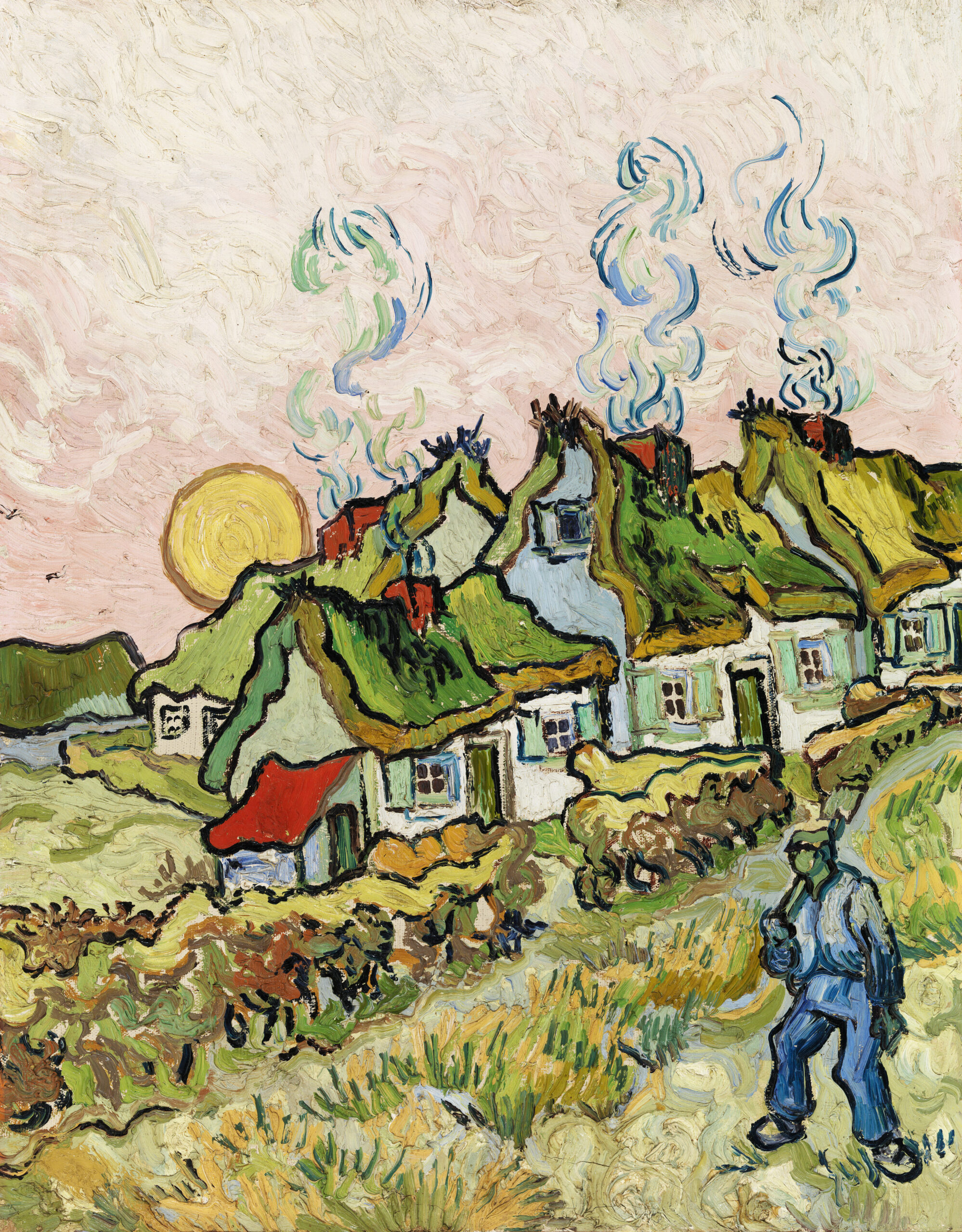 Houses and Figure (1890) by Vincent Van Gogh. Original from the Barnes Foundation.