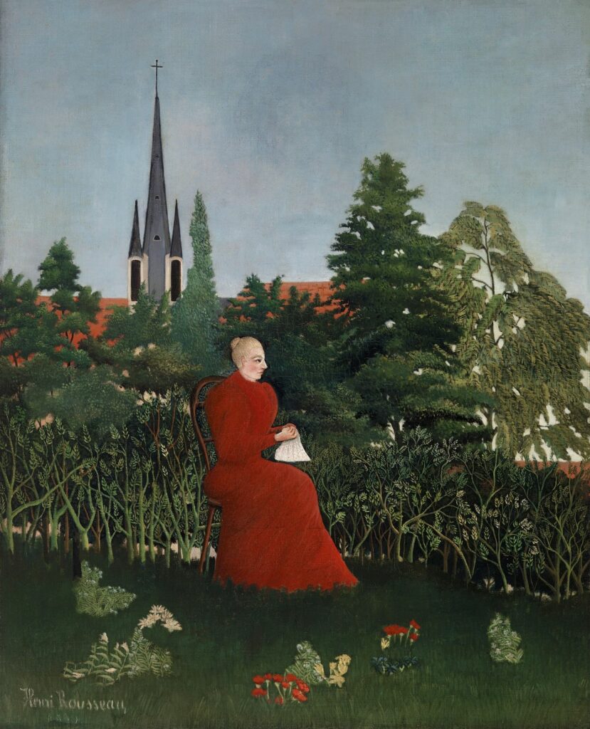 Portrait of a Woman in a Landscape (Portrait de femme dans un paysage) (ca. 1893–1896) by Henri Rousseau.