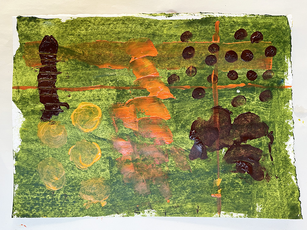 expressive painting on green