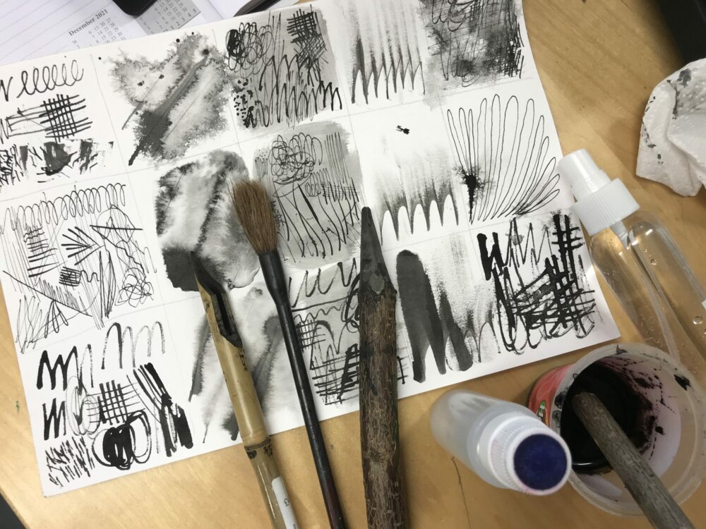 Using different tools and making marks with ink