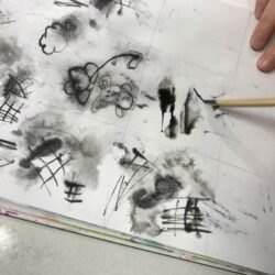 Explore making marks using a range of drawing tools and ink.
