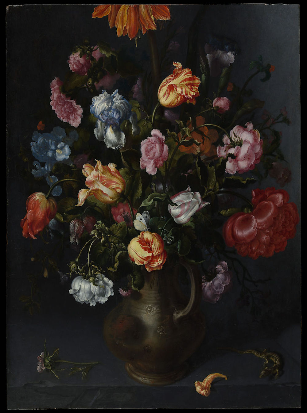 A Vase with Flowers Artist: Jacob Vosmaer (Dutch, Delft ca. 1584–1641 Delft) Date: probably 1613 Medium: Oil on wood Dimensions: 33 1/2 x 24 5/8 in. (85.1 x 62.5 cm) Classification: Paintings Credit Line: Purchase, 1871