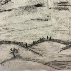 Using charcoal to create landscapes inspired by the foreboding opening setting of Macbeth.