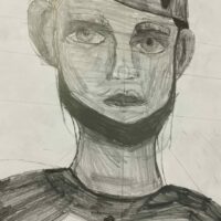 A pencil drawing of Macbeth.
