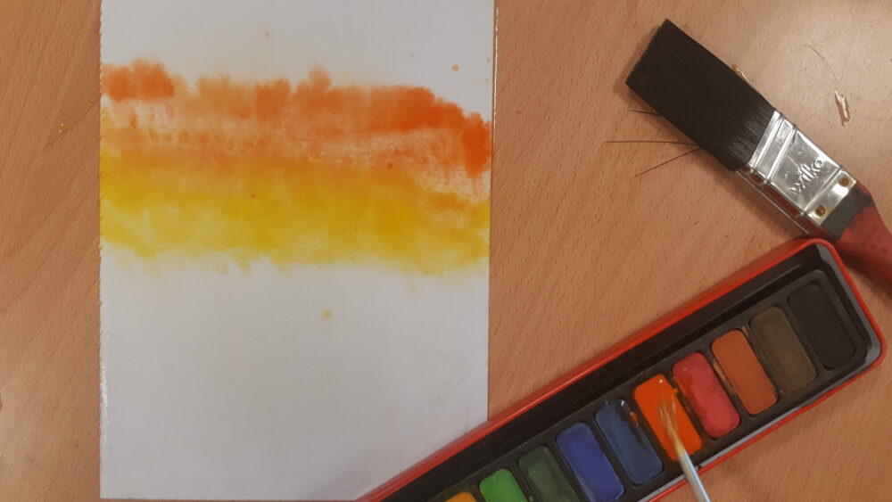 Blending water colour paint.