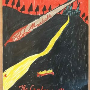 A black, red and yellow illustrative poster for Macbeth