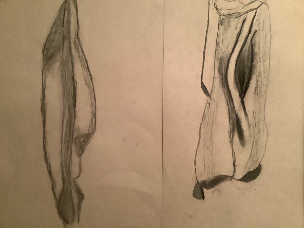 Observational drawing of hanging fabric.