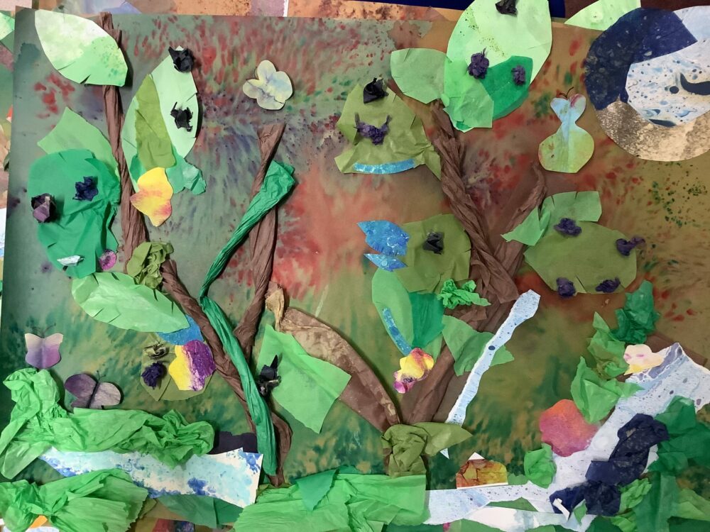 Using green and brown tones to create a textural forest collage.