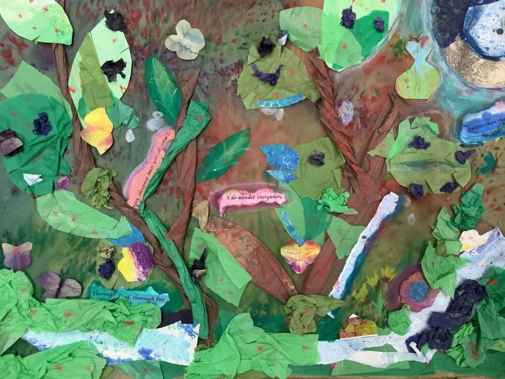 Contrasting browns and greens in a forest inspired collage.