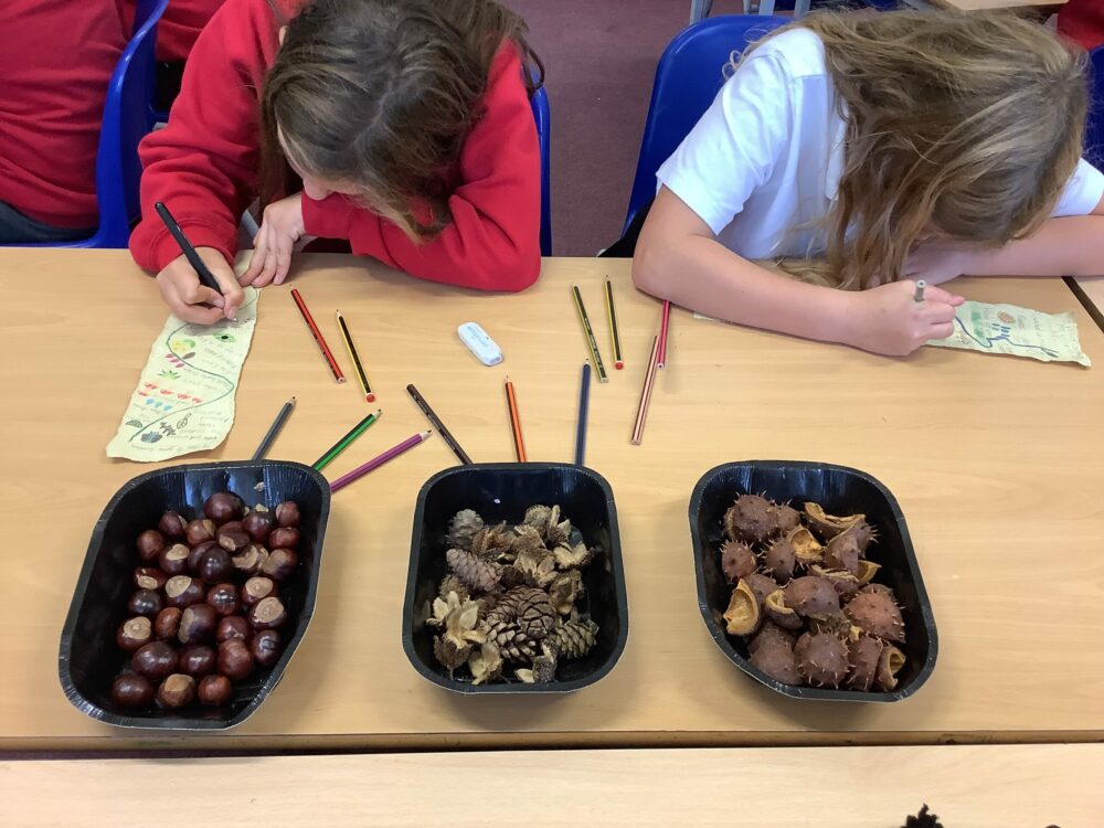 Drawing onto strips of paper to make magic spell scrolls.