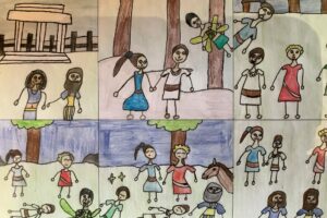 Drawing scenes from the play using creative storyboarding methods.