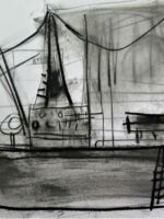 A boat drawn with charcoal.