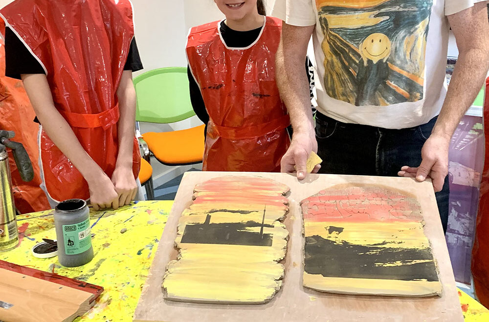 Nigel and Girls Printing by Natalie Deane