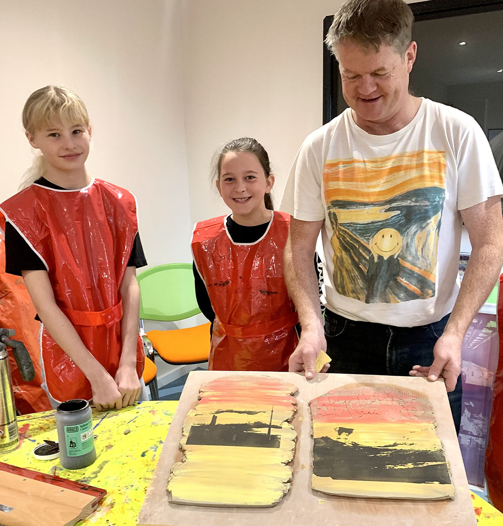 Nigel and Girls Printing by Natalie Deane