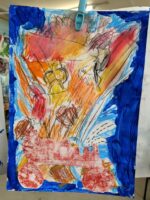Monoprint and Oil Pastel Inspired by The Great Fire of London by Ruth Sohn-Rethel