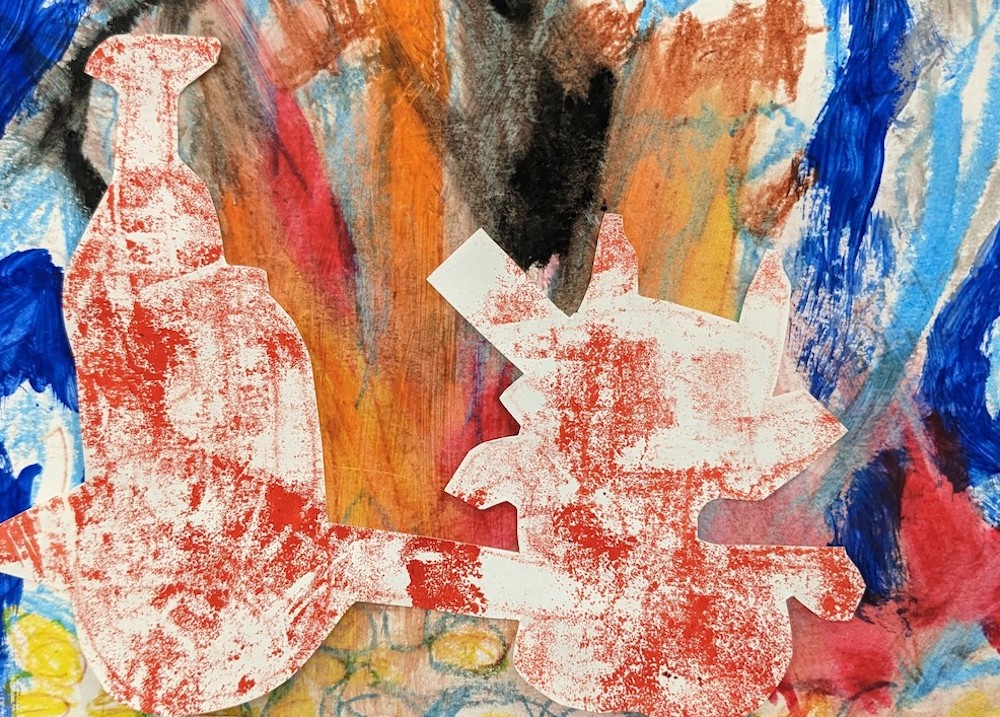 Monoprint and Oil Pastel Inspired by The Great Fire of London by Ruth Sohn-Rethel