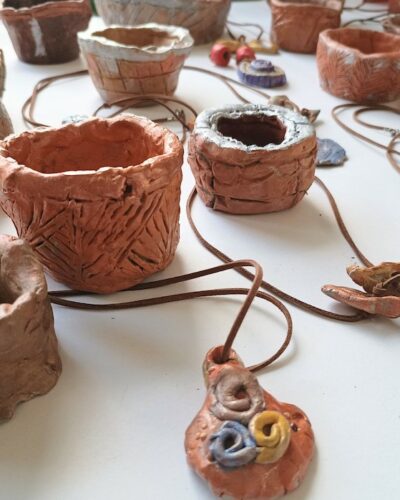 Clay Pinch Pots and Pendants Inspired By Stone Age Pots by Charlotte Puddephatt