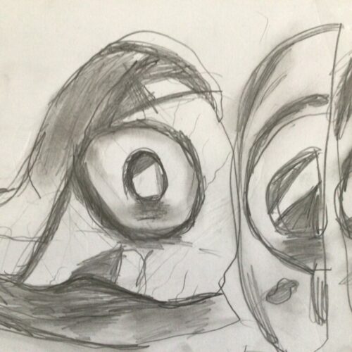 Pencil drawing inspired by Barbara Hepworth.