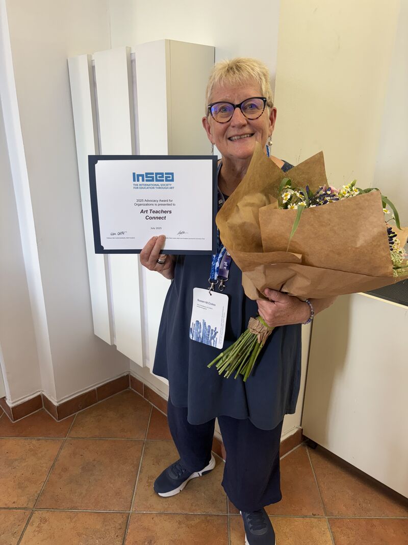 Susan Coles accepting the InSEA Advocacy Award for Organisations 2025