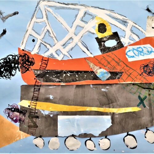 Collaged Boat by Jan Miller