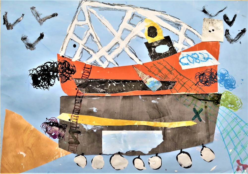 Collaged Boat by Jan Miller