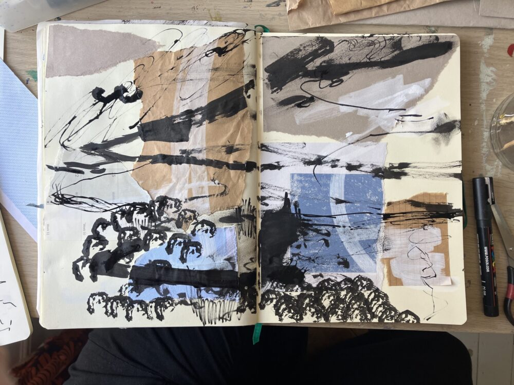 An A3 collage inspired by John Piper's landscapes.