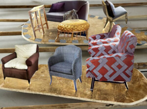 Small sculptures of chairs