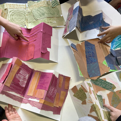 Finished Collaged Scarves Made From Rubbings at WDCE by Tobi Meuwissen