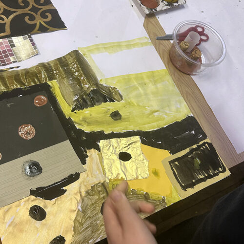 Using found objects such as corks to print repeating patterns by Nichola Dalton