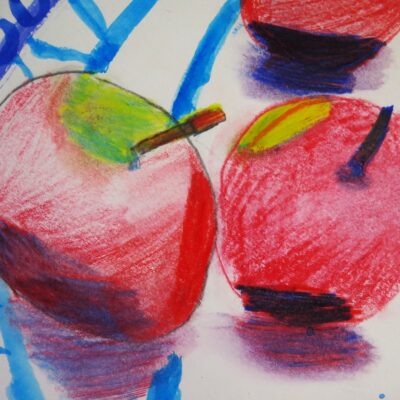 Close up of an apple in pencil crayon by Jan Miller Close up of an apple in pencil crayon by Jan Miller