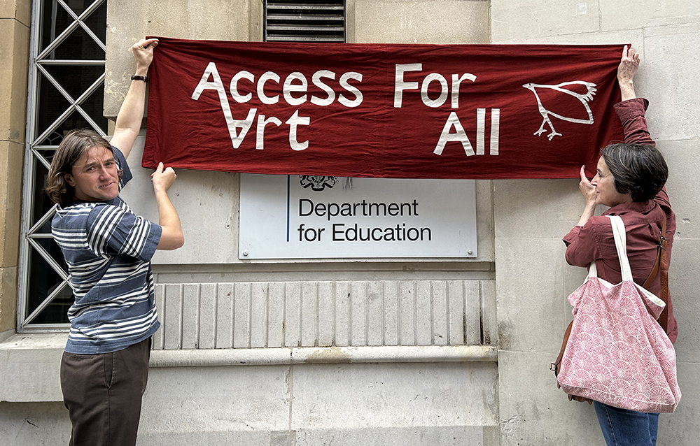 out and about with the AccessArt Banner: "AccessArt for All" at the DfE